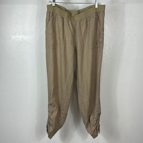 Ellen Tracy Tan Color Linen Pull On Pants Size L - Picture 1 of 9